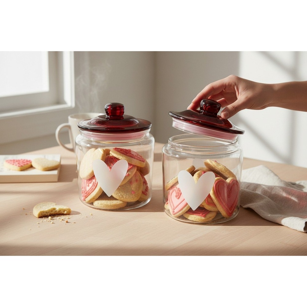 Horizon Group Glass Heart Jars Set of 2 OS Clear Red Brand New Valentine Decor